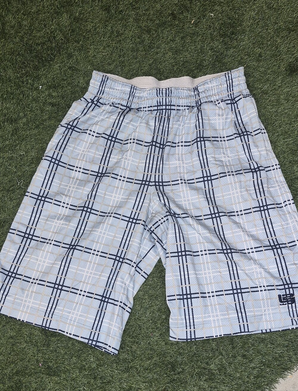Men's Light Blue Plaid Athletic Shorts
